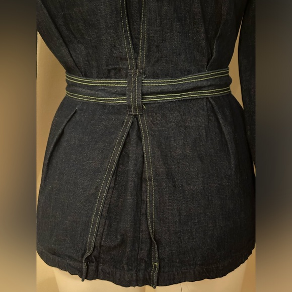 No Tag Denim Tie Blue Jean Jacket With Yellow Thread Collar Button Down Sz 9/10. - Picture 10 of 14